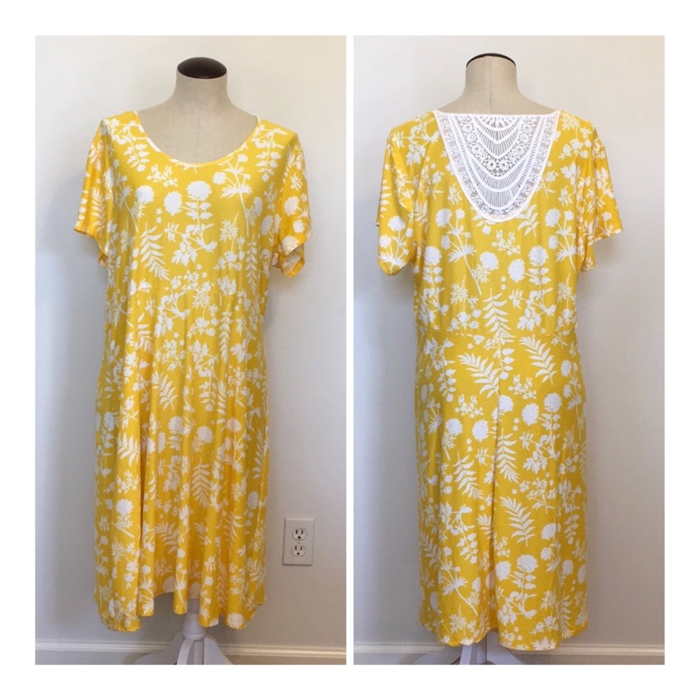 Bobbie Brooks Yellow Foral Knit Plus Sz Dress Sz1X